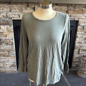 Anthropologie Green Long Sleeve Relaxed Top with bell cuff